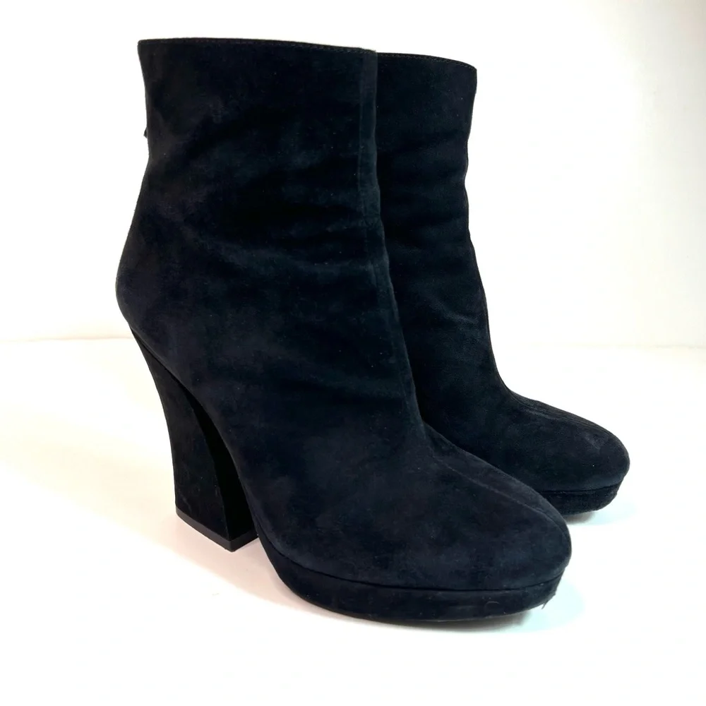Alice+Olivia Suede Platform Heeled Booties Boots Black Size 8.5